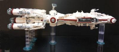 A Mould Kings Lego style model of the 'Star Wars' ship Tantive IV, built with instructions (not