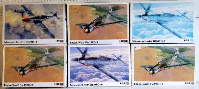 Six boxed Hasegawa 1/32 scale German Luftwaffe aircraft kits; 08070 Messerschmitt Bf109k-4, 08067