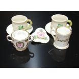 Dolls Accessories - a pair of Belleek miniature doll's house Shamrock pattern teacups and