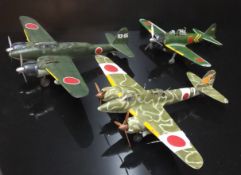 Eight Japanese WWII well built aircraft models including Kawasaki Ki-45 Toryu (屠龍, "Dragon Slayer");