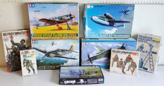 Tamiya aircraft, artillery and soldier kits; 37 1/48 Scale Focke Wulf Fw190A3, Dornier Do335B-2