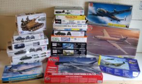 Twenty aircraft model kit boxes; Tamiya, Hasegawa, Airfix, Hobby Boss, etc (some parts present but
