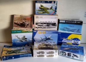 Ten boxed aircaft model kits; G.W.H 1/48 scale #S4819 MIG-29 "Fulcrum C" 9-13; Pro-Modeler #5936