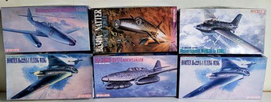 Six boxed Dragon Luftwaffe aircraft model kits; #5504 Me163B-1a, #5505 Ho229A-1 x2, #5516 Ba349A