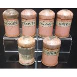 Dolls Accessories - a set of six Victorian Line Bros. tin plate spice storage jars, Pepper,