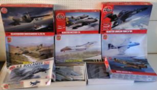 Eight boxed Airfix R.A.F aircraft model kits; #A09191 Avro Anson Mk.1, #08100 H.S. Buccaneer S2B, #