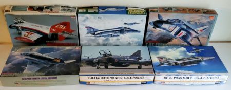 Six boxed Hasegawa Aircraft Kits; 1/48 Scale 09629 RF-4C Phantom II, CH8 McDonnell Douglas Phantom