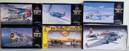 Six Accurate Minatures aircraft model kits; #3425 Yakolev Yak-1b, #3423 Yakolev Yak-1, #3413 Grumman