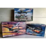 A boxed #3203 Dragon 1/32 Bf110C-7 aircraft kit; #5541 Me262 Mistel and #5517 Ju188A-1 Racher, (