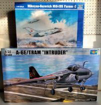 A boxed Trumpeter 1/32 Scale 02250 A-6E/Tram "Intruder"; A boxed Trumpeter 1/48 Scale 02803 Mig-