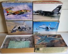 Five Hasegawa 1/48 scale boxed aircraft kits; F-15E Strike Eagle, no09566 F-4E Phantom II 'IDF',