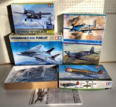 Five Boxed Tamiya USA Military Aircaft Kits; No 114 1/48 scale Gruman F-14A Tomcat, 46 Chance Vought
