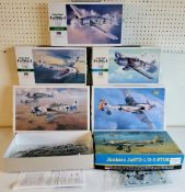 Six boxed Hasegawa German Luftwaffe aircraft kits; 08073 Focke-Wulf Fw 190A-5, 08071 Focke-Wulf Fw
