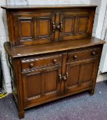 A Priory 'Jacobean' sideboard, 123cm wide x 125cm h x 50cm deep; Reprodux corner cupboard (2)