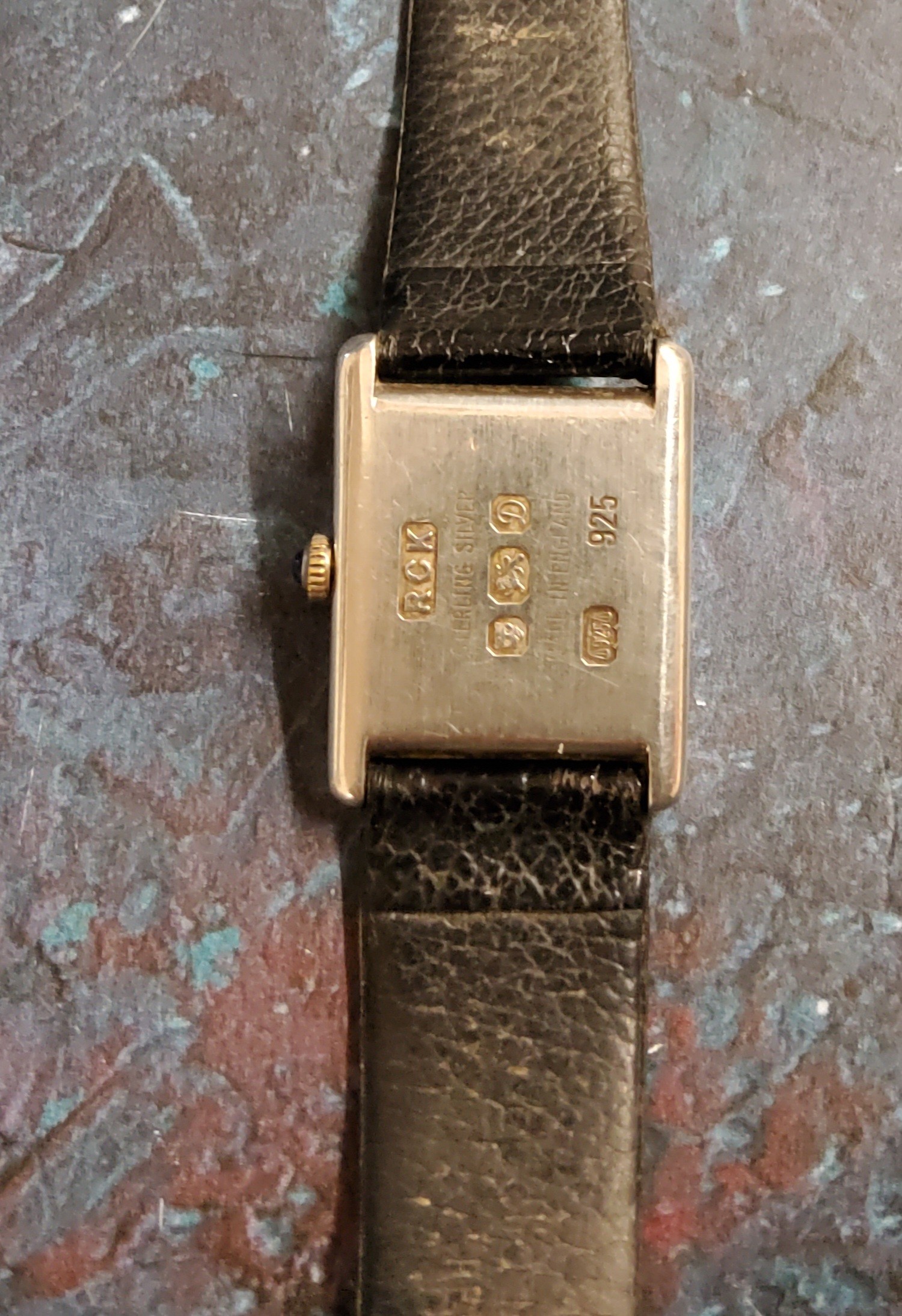 A Roy King silver wristwatch, black rectangular dial, leather strap, London 1978 - Image 2 of 2