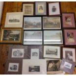 Prints - a set of four;  Shayers English Fox Hunting;  engravings;  Christmas cards;  etc