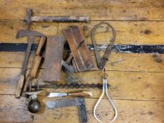 Wood Working Tools - planes, hammer, Rabone angle;  brass handle;  etc