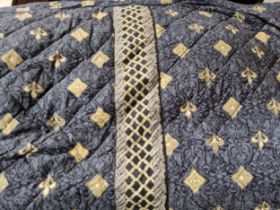 Soft Furnishings -  a double bed throw, with fleur de lys on a blue ground;   deep curtain  pelmets;