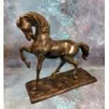 French School, dark patinated bronze, Wild Stallion, 32cm high