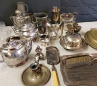 Plated Ware - a muffin dish;  tea service;  mugs;  dressing table tray;  flatware;  etc