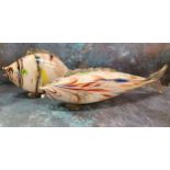 A large mid 20th century Murano glass fish, 52cm long, c.1950;  another, 35cm long (2)
