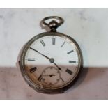 A  Victorian silver open faced pocket watch, Roman numerals, subsidiary seconds dial, marked 935