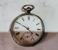 A  Victorian silver open faced pocket watch, Roman numerals, subsidiary seconds dial, marked 935