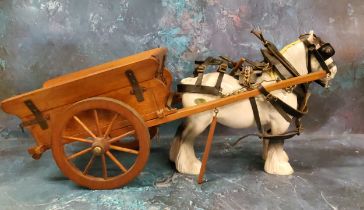 A Beswick grey shire horse, with cart, printed mark