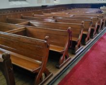 The entirety of the ecclesiatical Victorian Pugin style pitch pine pews, twenty two banks in