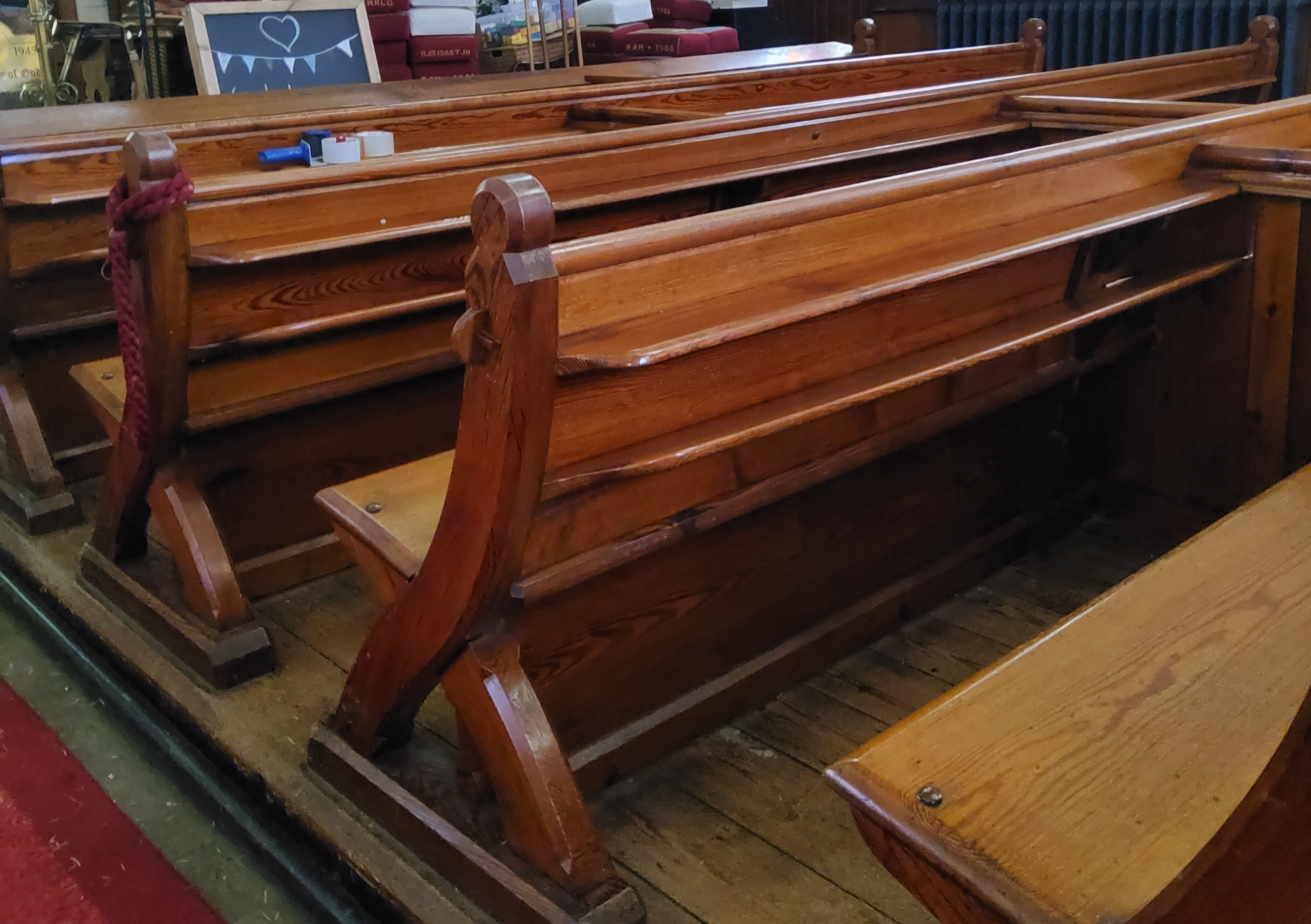 The entirety of the ecclesiatical Victorian Pugin style pitch pine pews, twenty two banks in - Image 9 of 9