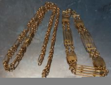 A vintage 9ct gold fancy link bracelet; a 9ct gold figaro belcher necklace (faults), total weight