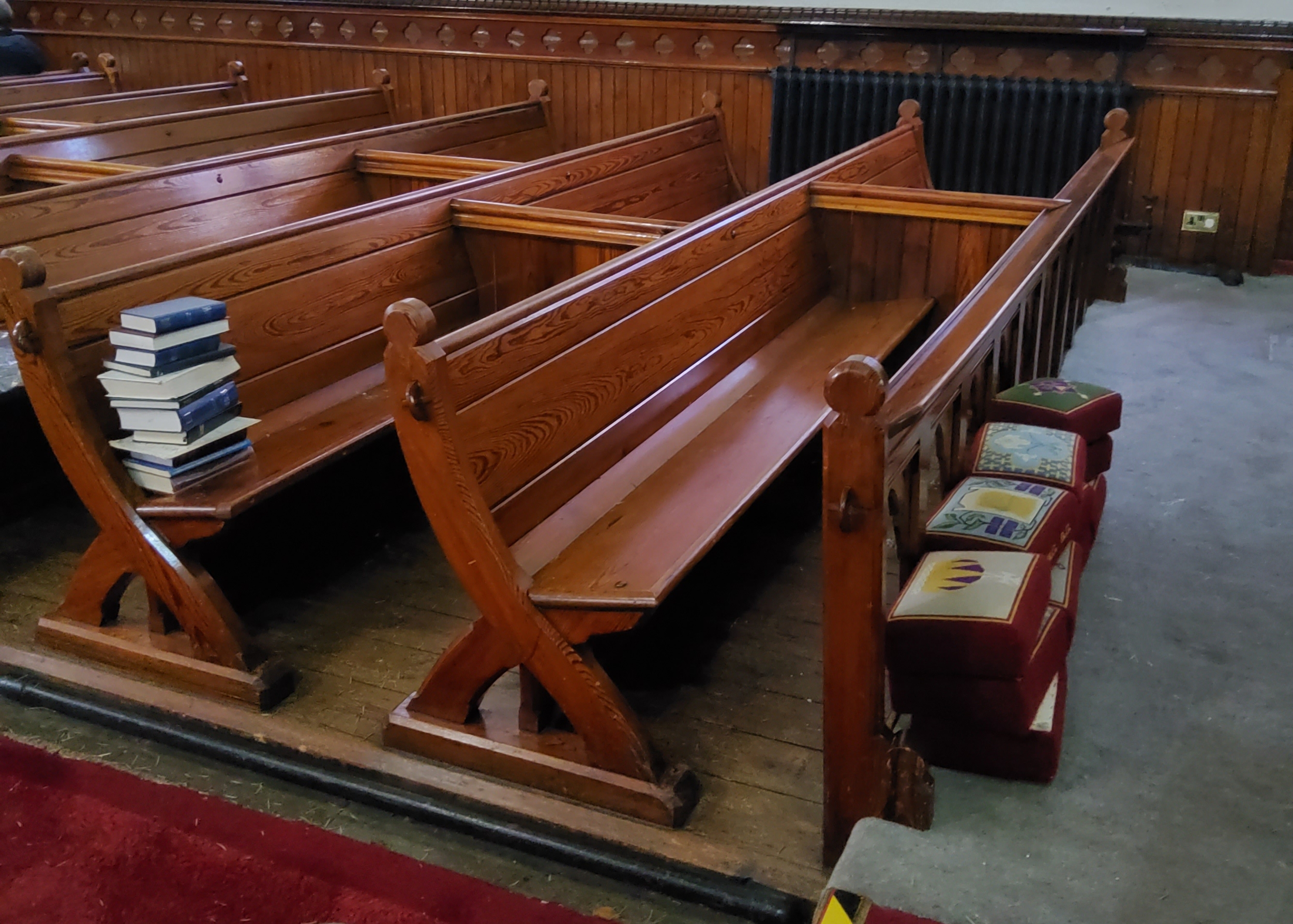 The entirety of the ecclesiatical Victorian Pugin style pitch pine pews, twenty two banks in - Image 4 of 9