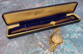 A vintage 9ct gold Rotary lady's watch, w/o, Swiss 21 jewel movement, later leather strap,