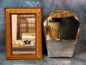 A Barbola mirror, 36cm high, c.1920;  a rectangular mirror, the red velvet frame applied with