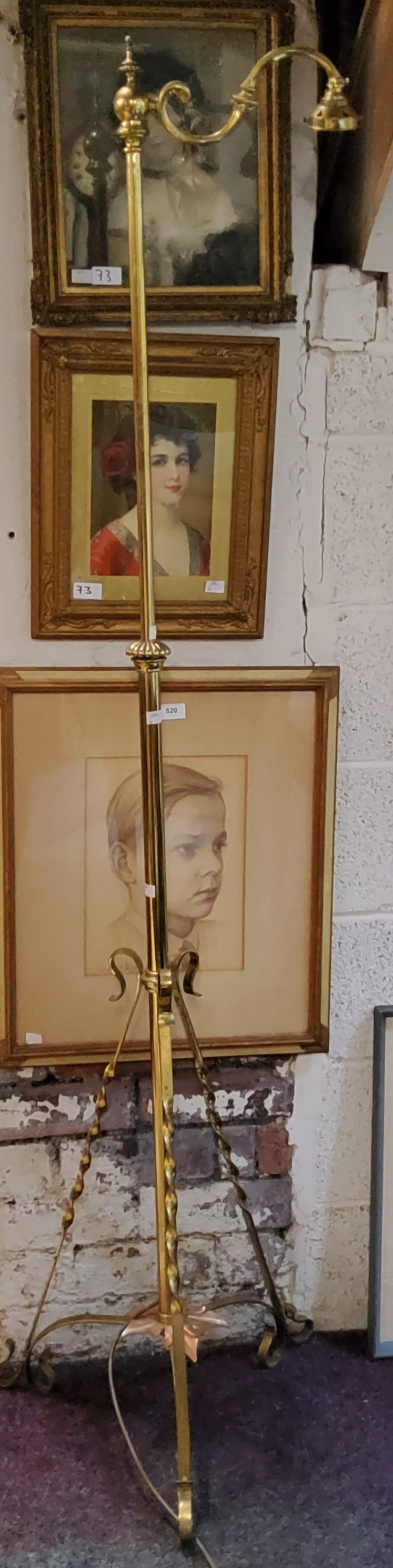 A Benson style brass and copper adjustable floor standing light, early 20th century