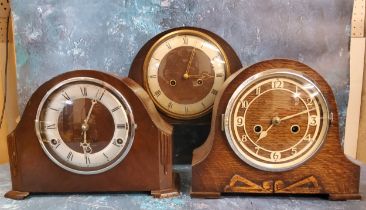 An Art Deco Smiths oak mantel clock, twin winding holes, c.1930;  others (3)