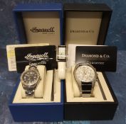 A Diamond & Co stainless steel gentleman's chronograph 100m watch, the case and upper four links set