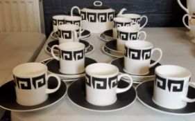 A Wedgwood Bone China Black Keystone pattern coffee service, designed by Susie Copper, comprising