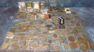 Coins & medals including pre 1947 Crown x2, Florin x4, Shilling x2, three pence x 7 etc.; a Greek
