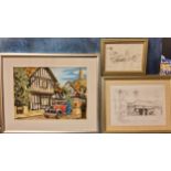 English School, Before the Tudor Cottage, signed with initials, RAB, mixed medium, 27cm x 38cm;  etc