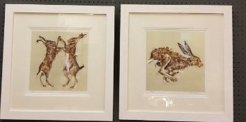 Nicole Fenwick, by and after, Boxing Hares, limited edition coloured print, 22/295, 27cm x 25cm;