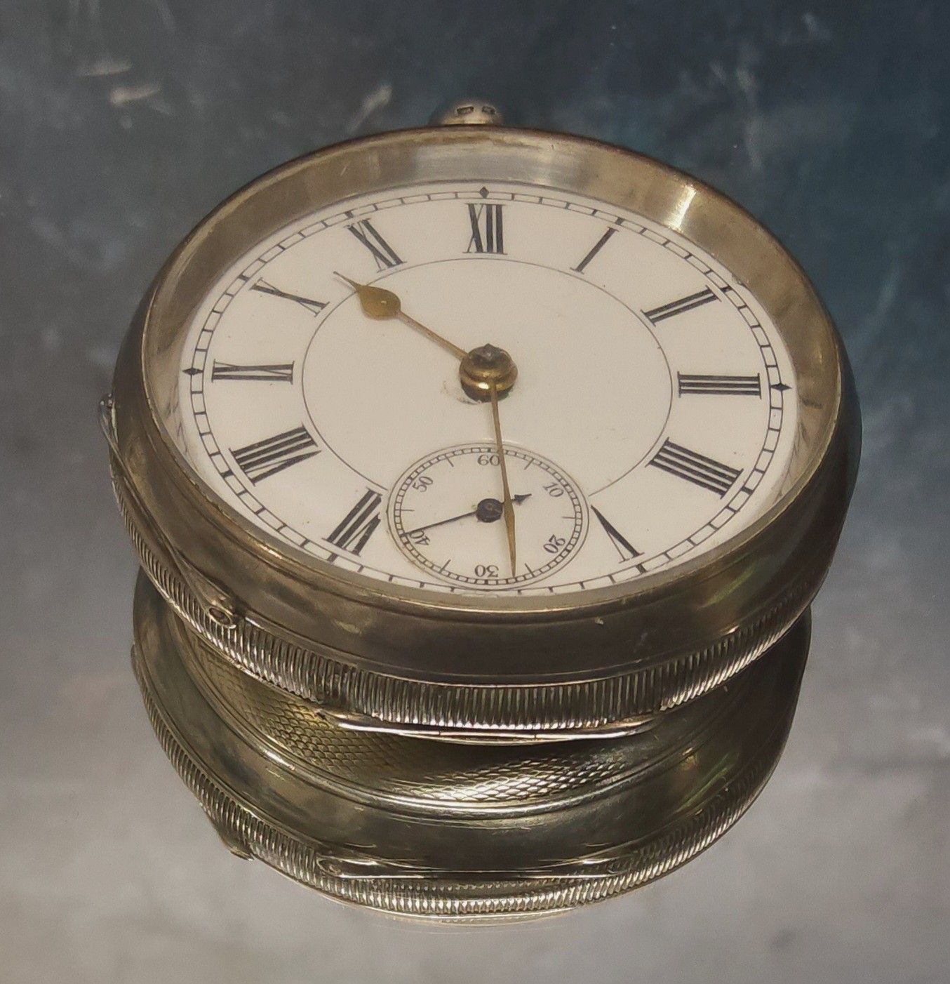 A silver cased open faced pocket watch, unmarked Swiss movement, white enamel dial , black Roman - Image 2 of 3