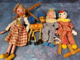 A Pelham Puppet Jumpettes, Andy Pandy;  others, Clown, Donkey;  a Pelham Puppet, Dutch Girl (4)