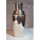 An Elkington and Co tapering cylindrical cocktail shaker, 21cm high