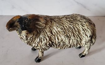 A Bergman cold painted bronze, of a black faced horned ram, 5cm high, monogrammed