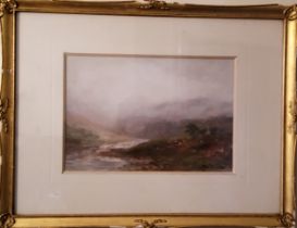 John Falconer Slater (1857-1937), Highland Mist, signed, watercolour, 21cm x 32cm