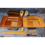 A leather Keep Tidy accessories tray, 33cm wide;  another;  two horn beakers;  a Zippo lighter;