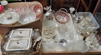 Glassware - E.P.N.S. mounted cut and moulded glass bowls;  other glassware; claret jugs;  glasses;