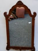 A George II style mahogany shaped rectangular mirror, shell and scroll frieze, 75cm x 46cm, 20th