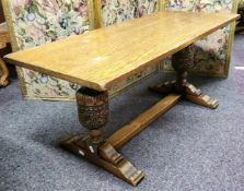 A Titchmarsh & Goodwin 'Elizabeathan' style oak coffee table, 48cm high, 106cm wide, 45cm deep